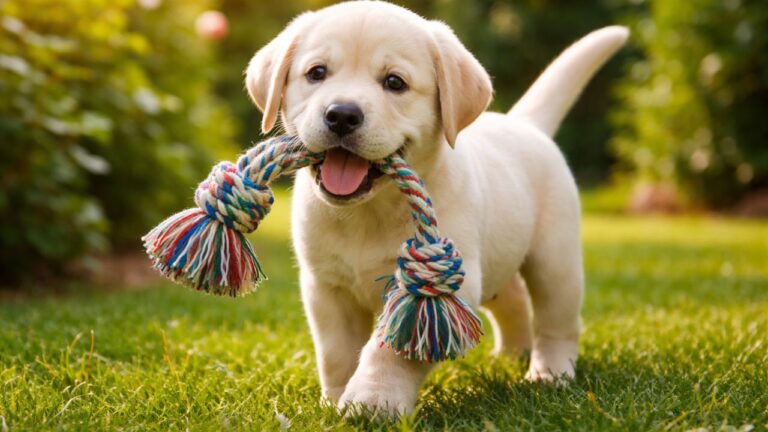 Healthy labrador dog puppy playing on green grass, showing the friendly and energetic nature of the labrador dog breed.
